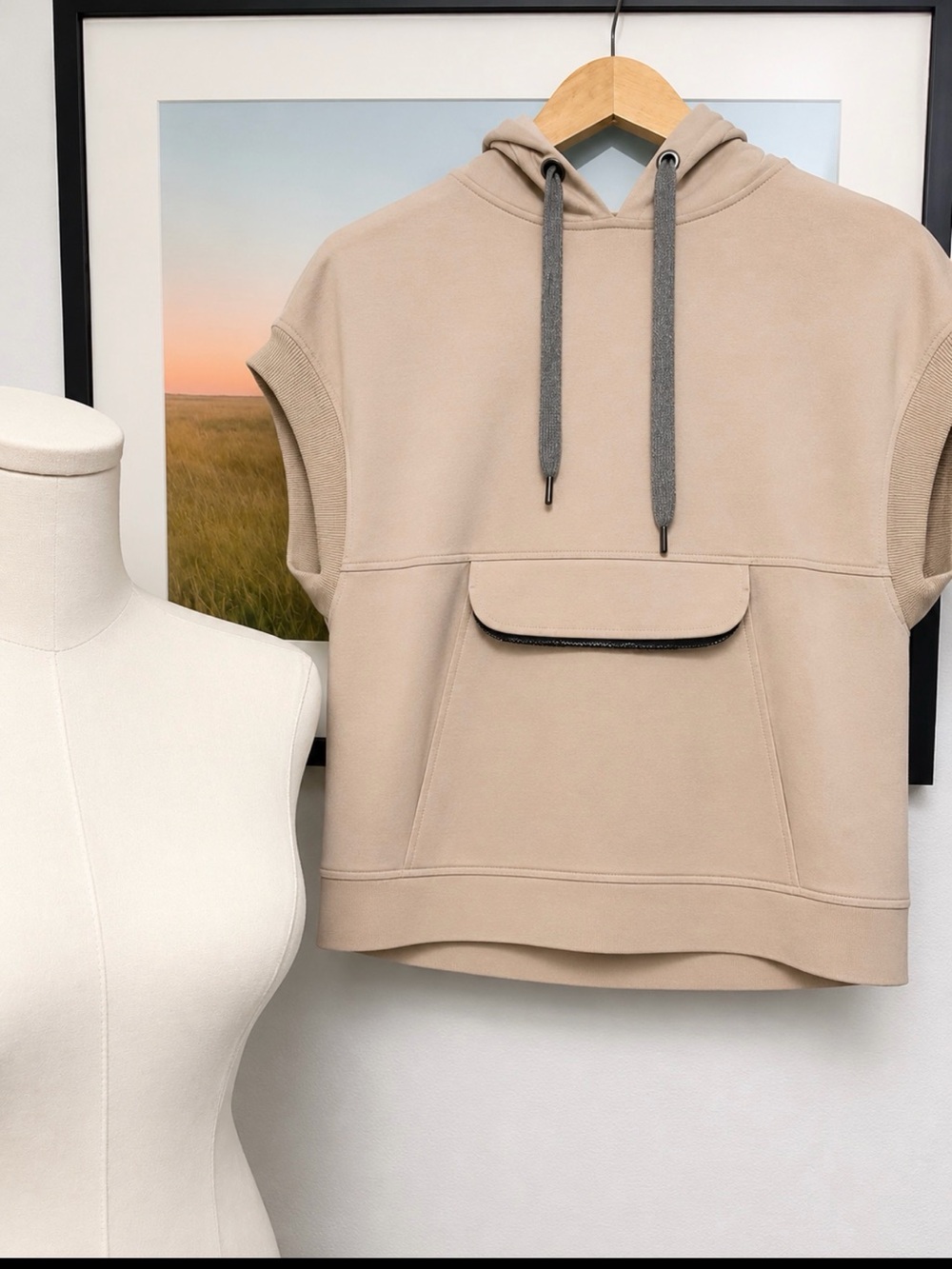 Brunello Cucinelli NWOT Monili Sleeveless Hooded Sweatshirt Top Taupe S